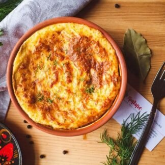 Картофельное пюре запеченное (с квашеной репой, квашеной капустой, с хреном или солеными грибами)