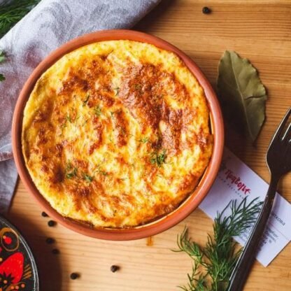 Картофельное пюре запеченное (с квашеной репой, квашеной капустой, с хреном или солеными грибами)